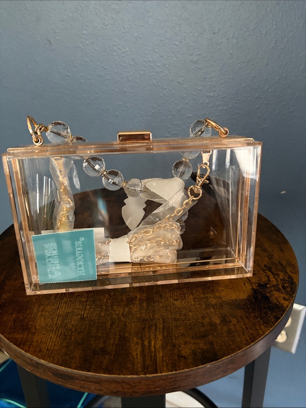 Clear Acrylic Box Clutch with Gold Chain